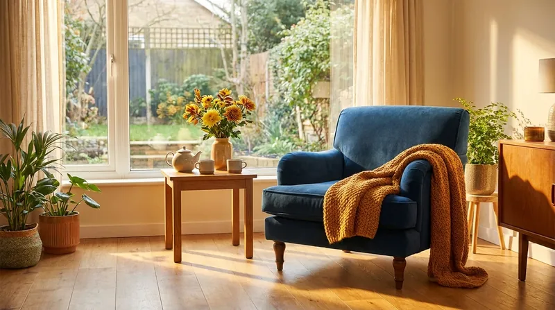 Sunlit sitting room with an armchair and blanket, How to Start an Adult Residential Care Home in Hawaii