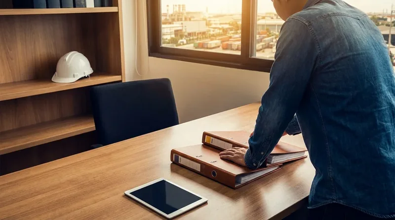 Payroll binders and a hard hat on a desk, Hiring Your First Employee in Hawaii