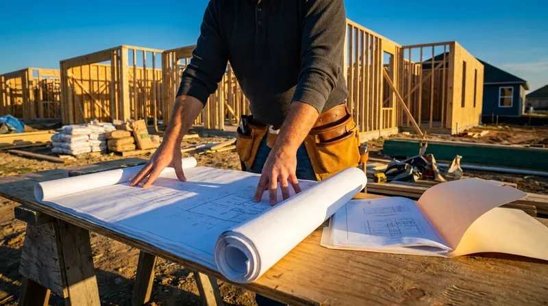 Contractor reviewing blueprints at a jobsite, Hawaii Contractor License